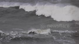 Atlantic storm swell hits Nazare