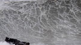 Atlantic storm swell hits Nazare