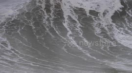 Atlantic storm swell hits Nazare