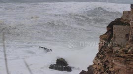 Atlantic storm swell hits Nazare