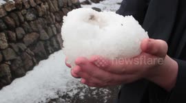 Hail storm hits St Ives in Cornwall, UK