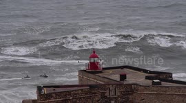 Storm, Giant Waves and Surf in Nazaré, Exclusive Raw Footage 2016-02-09