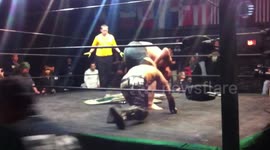 Crazy Monkey Jun Kasai from BJW hits The Necro Butcher with a vicious Tiger Driver!!!