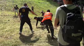 Near miss as ROCK hurls down towards crowd during Cheese Rolling 2023 event