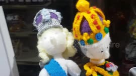 King Charles and Camilla Knitted Dolls with a Crown all hand made Quirky items and funny
