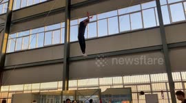Acrobatic mishap: high-flying stunt goes wrong