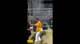 Letitia Wright, lead actress of Black Panther: Wankanda Forever, dances at the City Splash festival