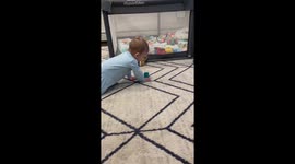 Mischievous girl turns baby brother into a wrecking ball to knock down toy tower