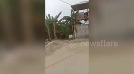 Terrifying flash flood surges on rural road as Typhoon Mawar lashes the Philippines