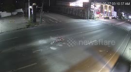 Kind motorist collects hazardous fallen bollards scattered on road in the Philippines