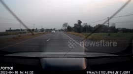 Out-of-control car crashes into ditch on highway in Thailand