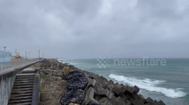 Battling the Elements: Spectacular Ocean Fury Amidst Tropical Storm Mawar at Kadena Town's Mizugama Seawall