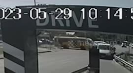 Russian missile debris falls on busy road and nearly takes out car in Kyiv