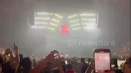Footage shows rapper Anuel AA accidentally launching a motorbike off stage after bringing it on during a concert