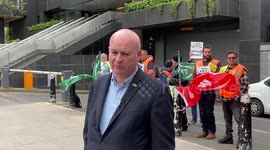 RMT boss Mick Lynch gives an interview at the picket outside Euston as rail strikes continue