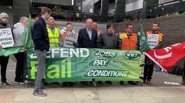 Mick Lynch joins picket line at Euston station as 24hrs strike begins