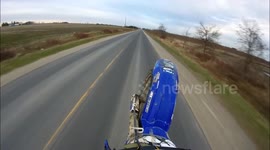 Dirt bike wheelies and crashes at 80 kmh standing on seat