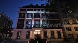 Images projected onto Chinese Embassy building by activists on 34th anniversary of Tiananmen Square crackdown