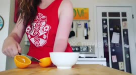 THIS WOMAN was born without a right hand, but since turning vegan has found that her stump forms the perfect KITCHEN UTENSIL, particularly a JUICER, as she hopes to inspire other amputees not to fear cooking.
