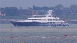 Superyacht Revelry arrives on the River Thames off Kent, UK