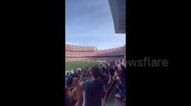 Fans Are Cheering For FC Barcelona at Camp Nou in Barcelona, Spain
