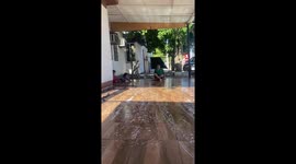 Kiddo Sliding on Soapy Surface Lands Hard