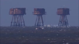 GB Row Team passes Red Sands Forts in Round Britain challenge off Kent, UK