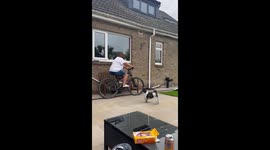 Woman riding son's bicycle in the lawn falls on her side *Hilarious Fail*