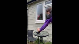 Man trying to enjoy his morning coffee encounters an unexpected mishap