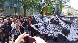 Huge Banner at The Protest Against Pension Reform in Paris, France