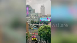 Uprooted tree smashes onto car shattering rear windscreen during storm in Bangkok
