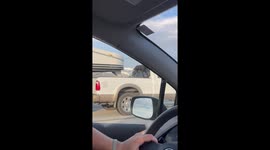 Dog Unrestrained On Truck Bed At Highway Speeds