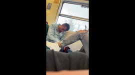 Funny moment sleeping man on train falls from his seat