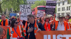 Dale Vince and George Monbiot joined the Just Stop Oil march through central London