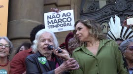 Protest against a law project limiting demarcations of Indigenous lands in Sao Paulo, Brazil