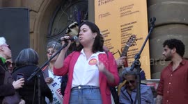 Indigenous people protest against limiting demarcations of Indigenous lands in Sao Paulo, Brazil