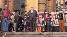 Speeches at Indigenous people's protest against a law project in Sao Paulo, Brazil
