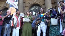 Protesters rally around encroachment on Indigenous lands in Sao Paulo, Brazil