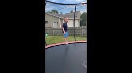 'YEAH!' - Brothers' amazing simultaneous flips on trampoline leave younger bro THRILLED!