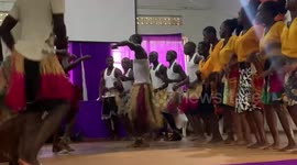 Beautiful African tribal dancing at National Vocational Institute in Jinja Uganda