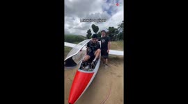 Adventurous man flies in the kite-like glider plane for the first time