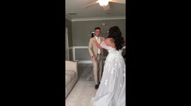 Loving dad's emotional reaction to daughter's 'first look' moment