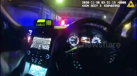 The horrifying moment a policeman has a gun pointed at him as he chases an armed suspect following a shooting is captured on his bodycam.