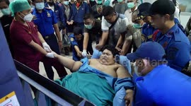 Man weighing 300kg transported by forklift to hospital in Indonesia