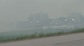 STOCKSHOTS: Grass Fire Along TransCanada Highway Burns Sending Chemicals and Toxins into the Air in Saskatchewan, Canada