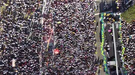 Aerial footage as Brazilians attend massive evangelical march in Sao Paulo, Brazil