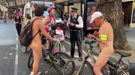 Hundreds of cyclists ride through central London during the World Naked Bike Ride 2023