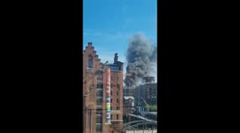 Multiple explosions and fire rock construction site in Hamburg, Germany