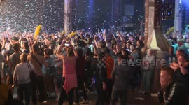 Champions League: Watch moment City fans celebrate at final whistle in packed Manchester fan zone