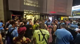 Manchester city fans celebrate winning champions league in Manchester England